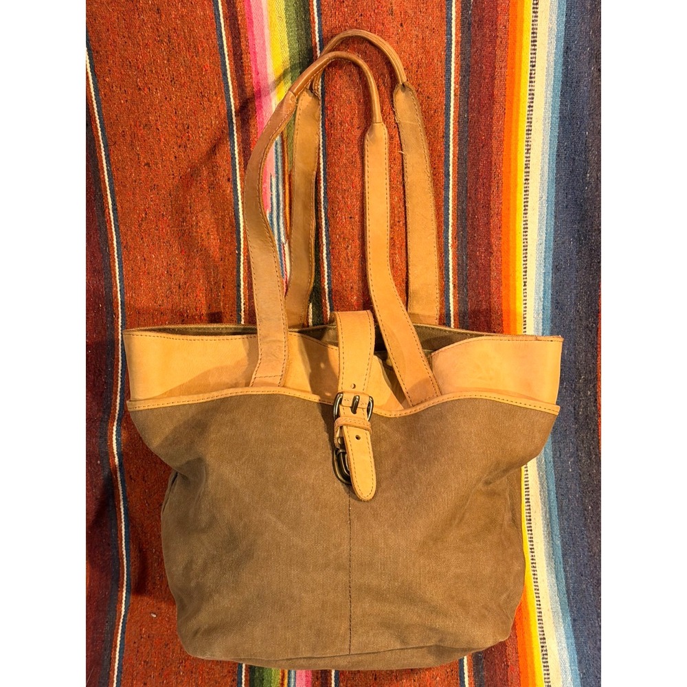 Vtg L.L. Bean Tote Canvas & Leather Hobo Brown Double Handle Shoulder